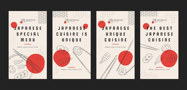 Historias de instagram de restaurante japonés dibujadas a mano