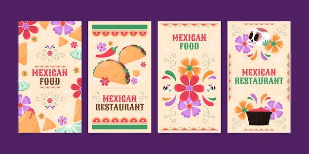 Vector gratuito historias de instagram de restaurante mexicano dibujadas a mano