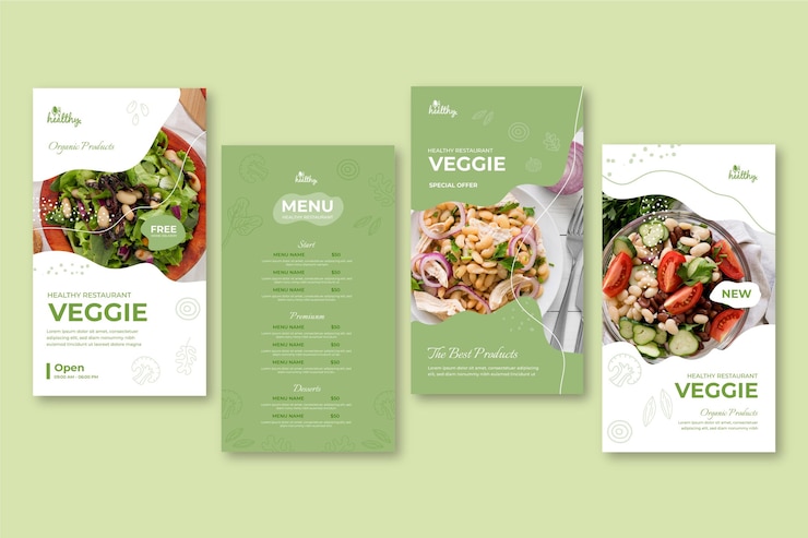 Vector gratuito historias de instagram de restaurantes de comida saludable
