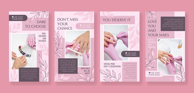Historias de Instagram del salón de uñas dibujadas a mano