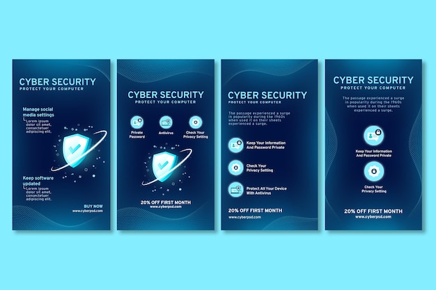 Vector gratuito historias de instagram de seguridad cibernética