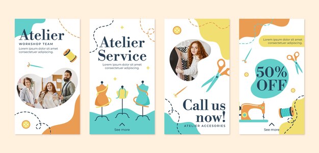 Historias de instagram de servicio de taller de diseño plano