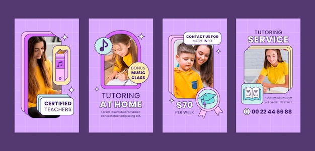 Historias de instagram del servicio de tutoría de diseño plano.