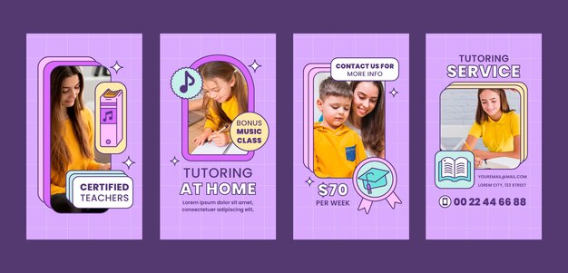 Historias de instagram del servicio de tutoría de diseño plano.