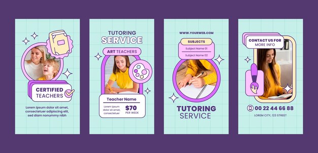 Historias de instagram del servicio de tutoría de diseño plano.