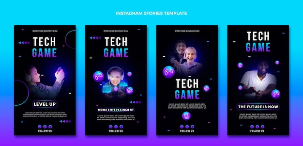 Vector gratuito historias de instagram de tecnología abstracta degradado