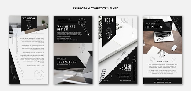 Vector gratuito historias de instagram de tecnología de diseño plano