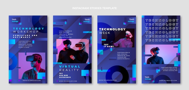 Vector gratuito historias de instagram de tecnología de gradiente