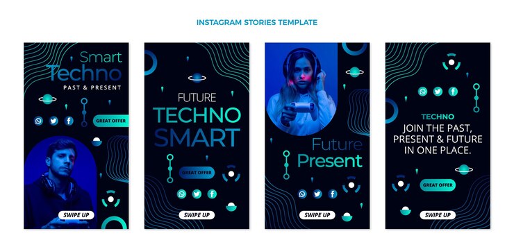 Vector gratuito historias de instagram de tecnología de gradiente