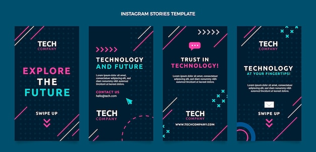 Vector gratuito historias de instagram de tecnología minimalista de diseño plano