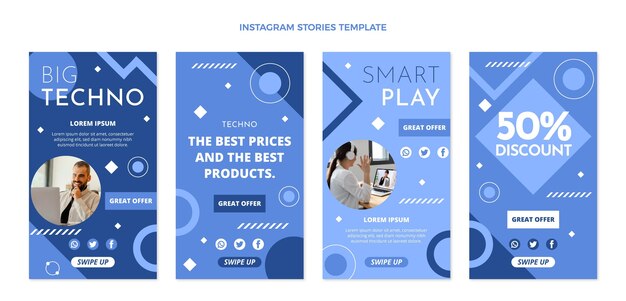 Historias de instagram de tecnología minimalista de diseño plano