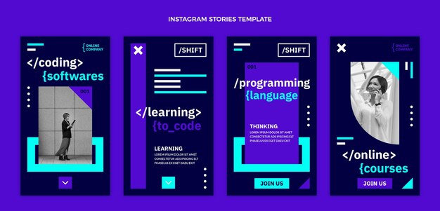 Historias de instagram de tecnología minimalista de diseño plano