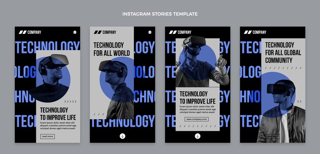 Historias de instagram de tecnología minimalista de diseño plano
