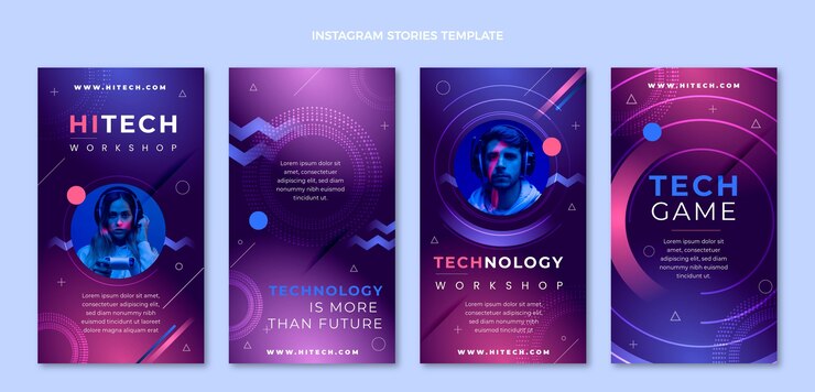 Vector gratuito historias de instagram de tecnología minimalista plana