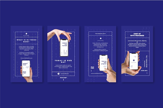 Vector gratuito historias de instagram de tecnología móvil