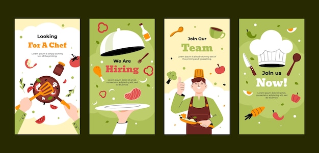 Vector gratuito historias de instagram de trabajo de chef de diseño plano