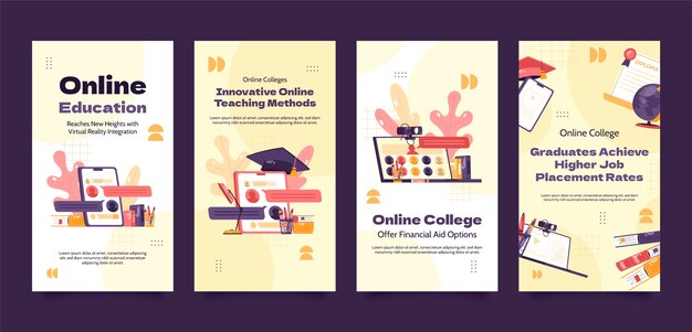 Historias de instagram de la universidad en línea de diseño plano