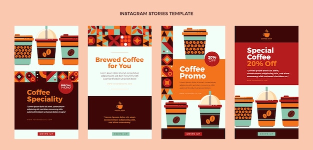 Vector gratuito historias mínimas de instagram de cafeterías