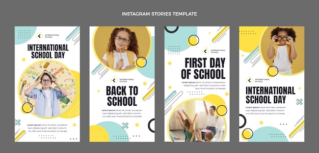 Vector gratuito historias mínimas de instagram de la escuela internacional.