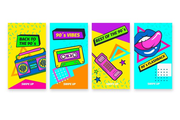 Historias nostálgicas de instagram de los 90 dibujadas a mano.
