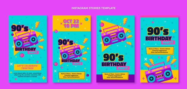 Historias nostálgicas de instagram de cumpleaños de los 90 dibujadas a mano