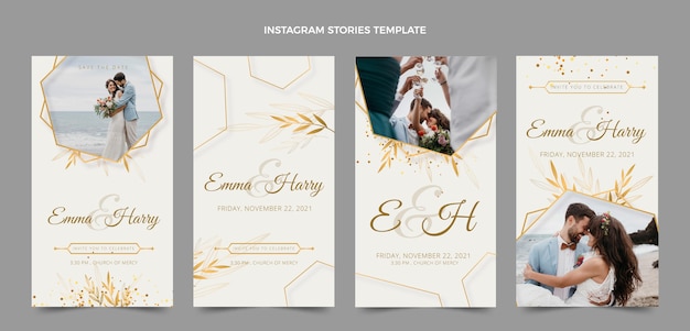 Vector gratuito historias realistas de instagram de bodas de lujo
