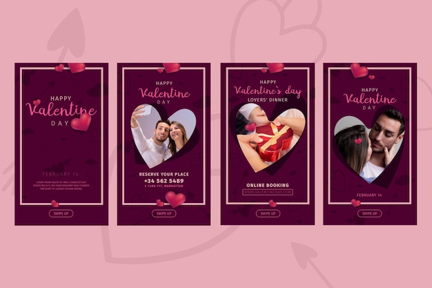 Vector gratuito historias de san valentín en instagram