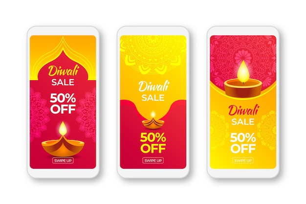 Historias de venta de instagram de feliz diwali con velas