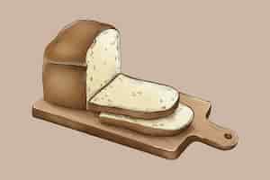 Vector gratuito hogaza de pan dibujada a mano sobre una tabla de cortar