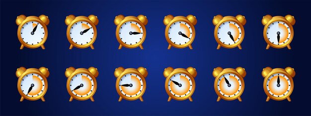 Hoja de sprite de animación de tiempo de iconos de juego de reloj