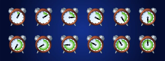 Hoja de sprite de animación de tiempo de iconos de juego de reloj