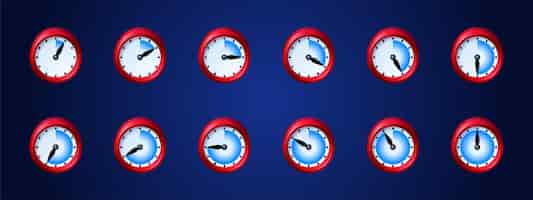 Vector gratuito hoja de sprite de animación de tiempo de iconos de juego de reloj