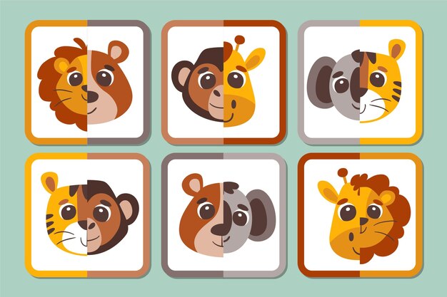 Hoja de trabajo del juego de combinación creativo con animales