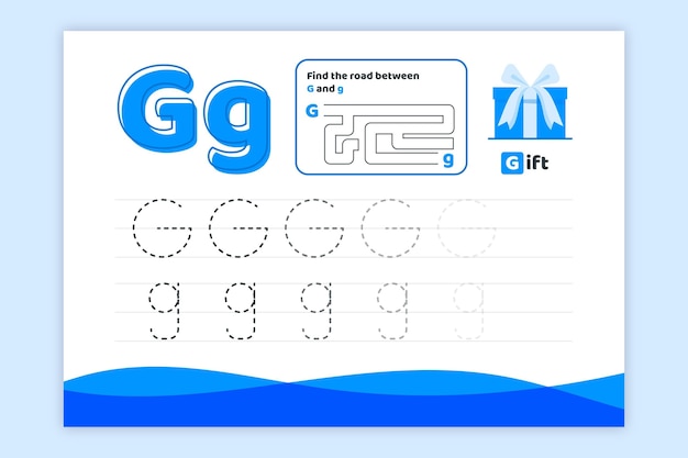 Hoja de trabajo letra g con regalo