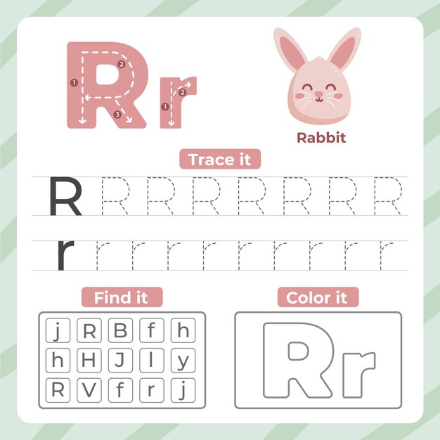 Hoja de trabajo letra r con conejo