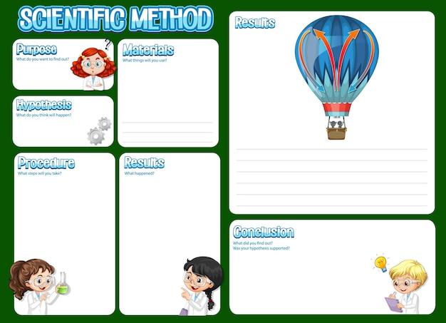 Vector gratuito la hoja de trabajo del método científico para niños.