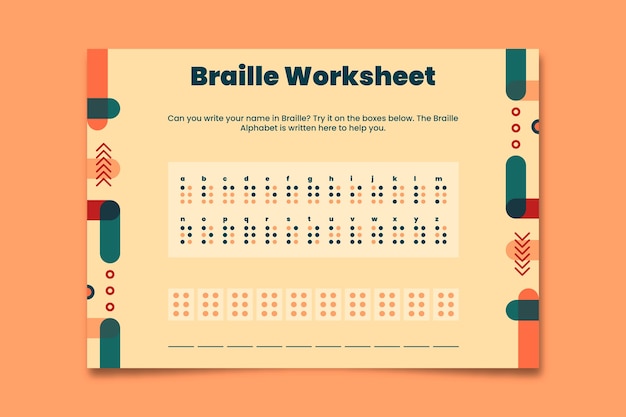 Vector gratuito hoja de trabajo de nombres geométricos en braille