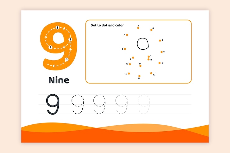 Vector gratuito hoja de trabajo número nueve naranja