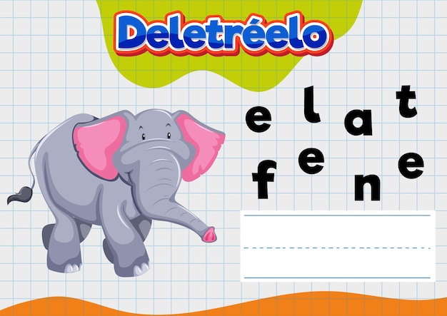 Vector gratuito hoja de trabajo de ortografía de elefantes en español para niños