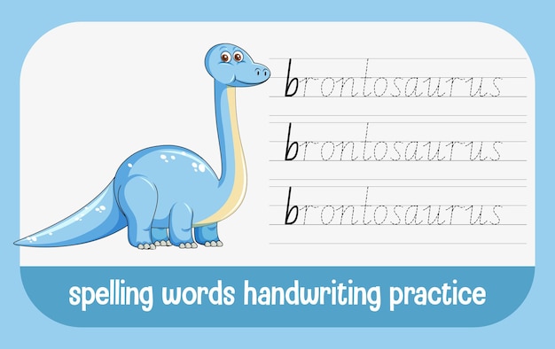 Hoja de trabajo de práctica de escritura de dinosaurios de palabras de ortografía