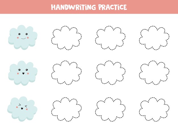 Hoja De Trabajo De Practica De Escritura Educativa Con Nubes Para Ninos En Edad Preescolar Vector Premium