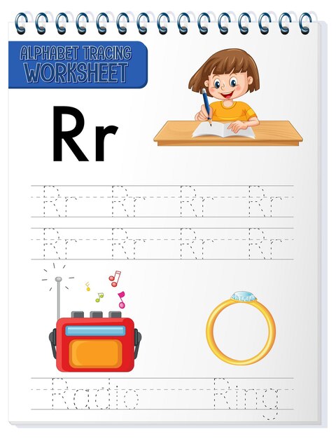 Hoja de trabajo de rastreo alfabético con las letras R y r
