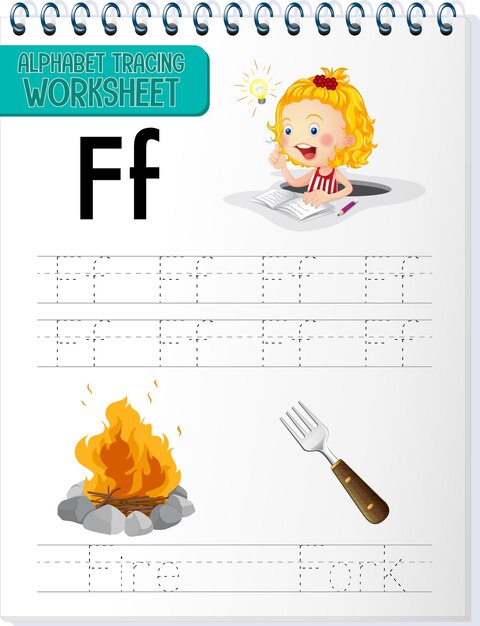 Hoja de trabajo de rastreo alfabético con letras y vocabulario
