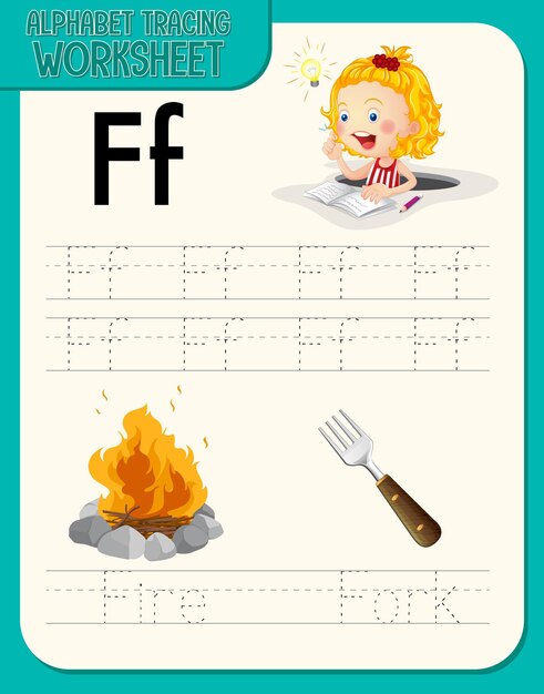 Hoja de trabajo de rastreo alfabético con letras y vocabulario