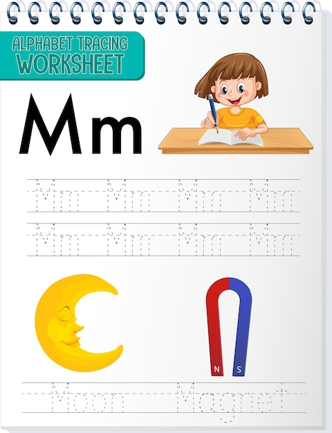 Hoja de trabajo de rastreo alfabético con letras y vocabulario