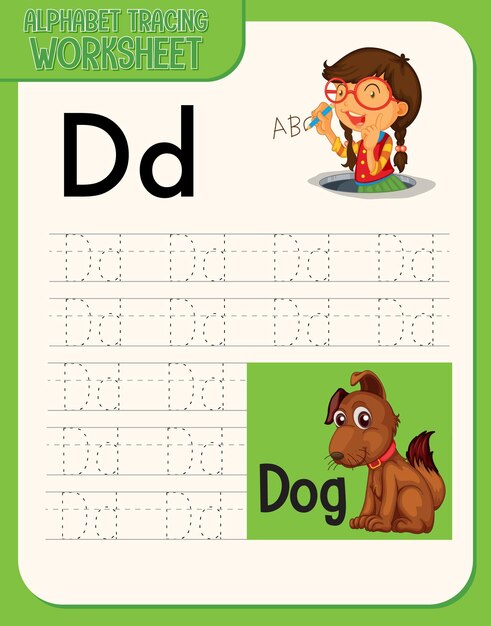 Hoja de trabajo de rastreo alfabético con letras y vocabulario