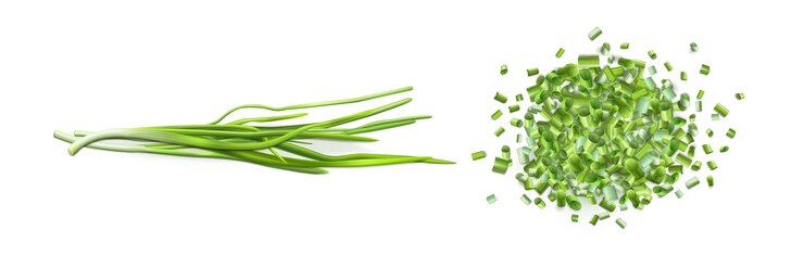Vector gratuito hojas de cebolla y cebollino verde picado
