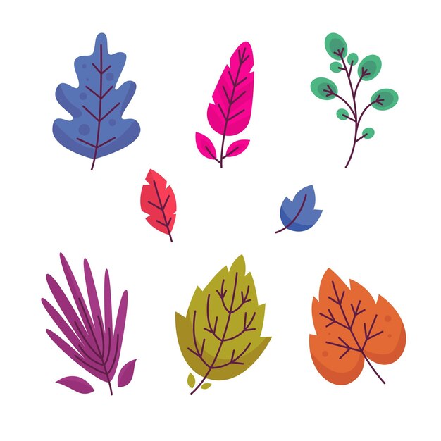 Hojas de colores de diseño plano