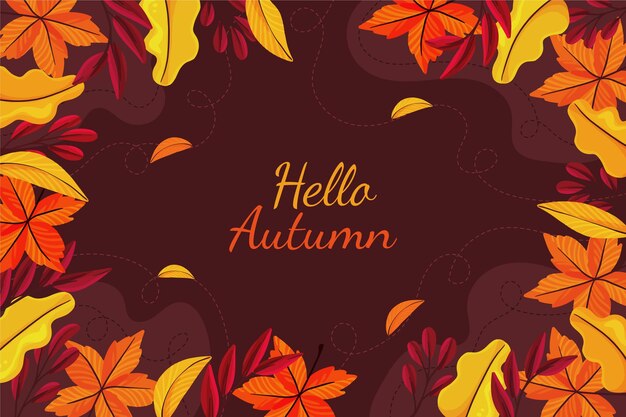 Hojas doradas y marrones fondo otoño dibujado a mano