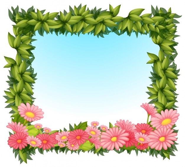 Hojas enmarcadas con flores rosas